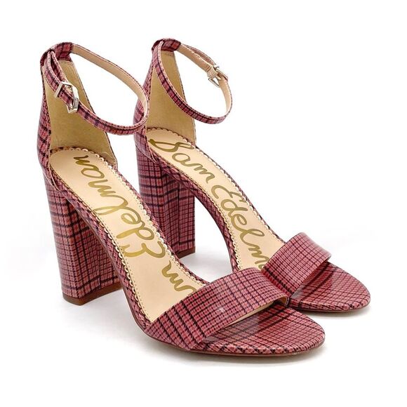 Sam Edelman Yaro Block Heel Ankle Strap Sandal Warm Pink Plaid Women’s Size 8.5 - Picture 7 of 16